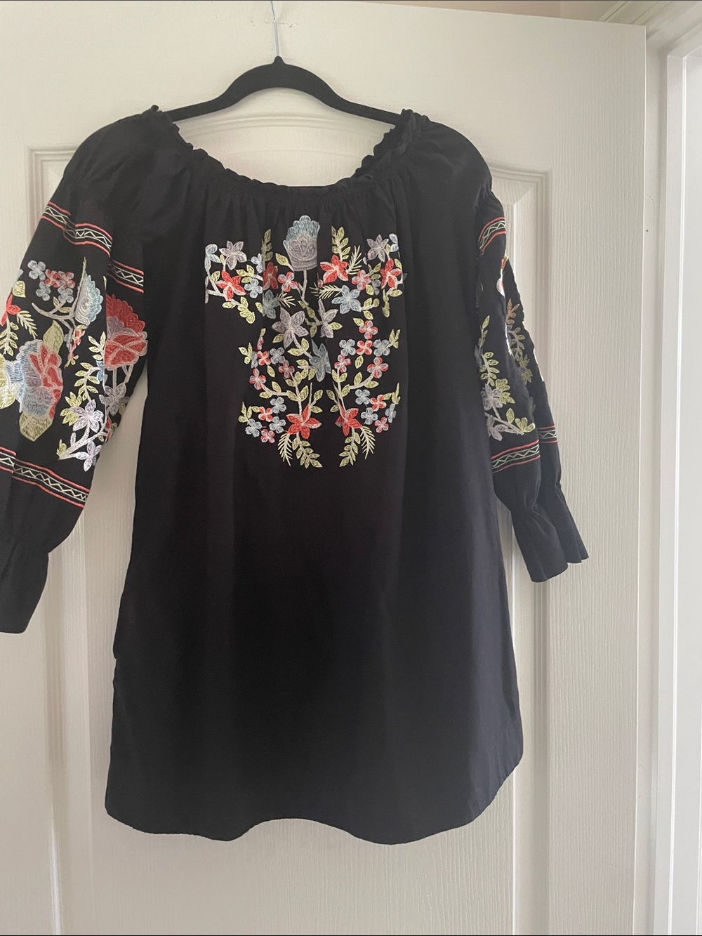 Free People Black Strapless Dress with Multicolor Floral Embroidery